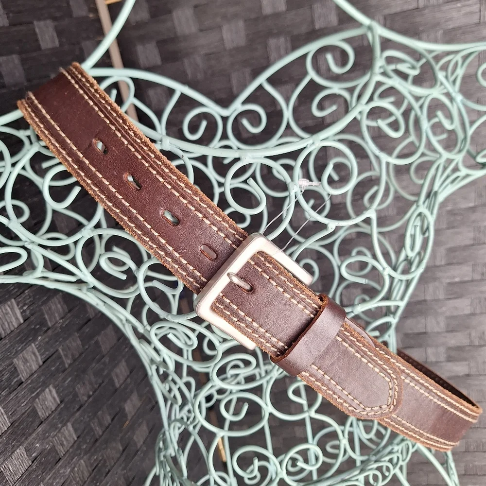 Genuine Leather Belt Wide Western Cowboy Metal Belt Buckle Thick Boho Casual 34 - Picture 5 of 15